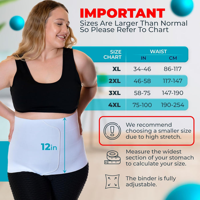 Plus Size 12 Inch Abdominal Binder - QORELOGIQ||color_white&fit12_inch