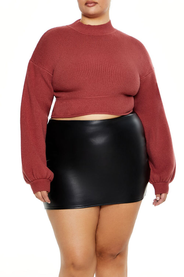 Plus Size Cropped Rib-Knit Sweater