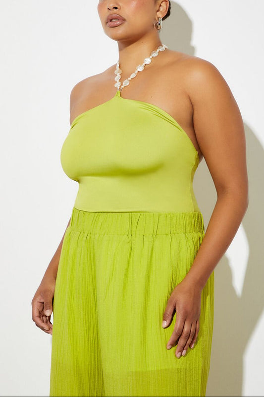 Plus Size Faux Pearl Halter Bodysuit