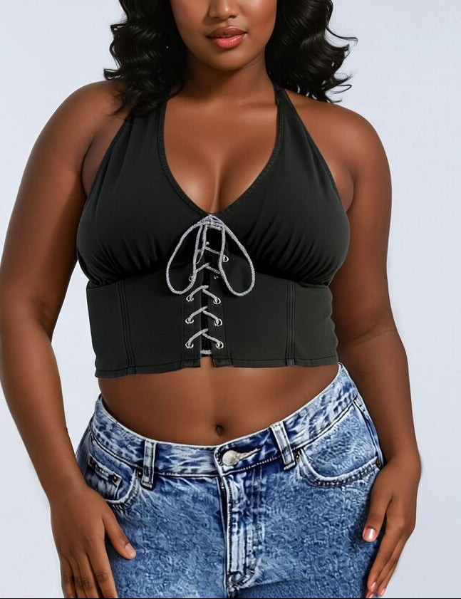 Plus Size Lace-Up Halter Top
