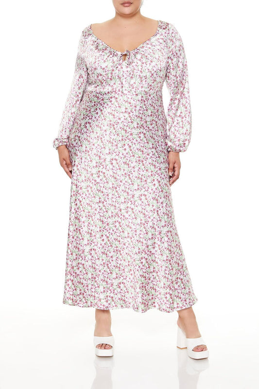 Plus Size Satin Floral Maxi Dress