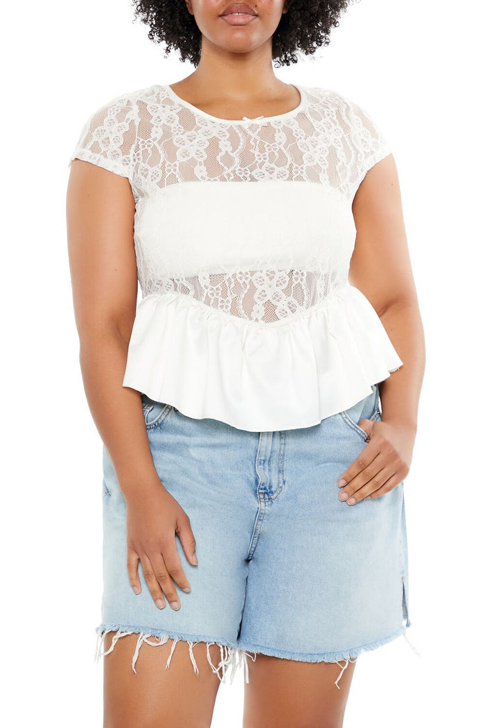 Plus Size Sheer Lace Peplum Top