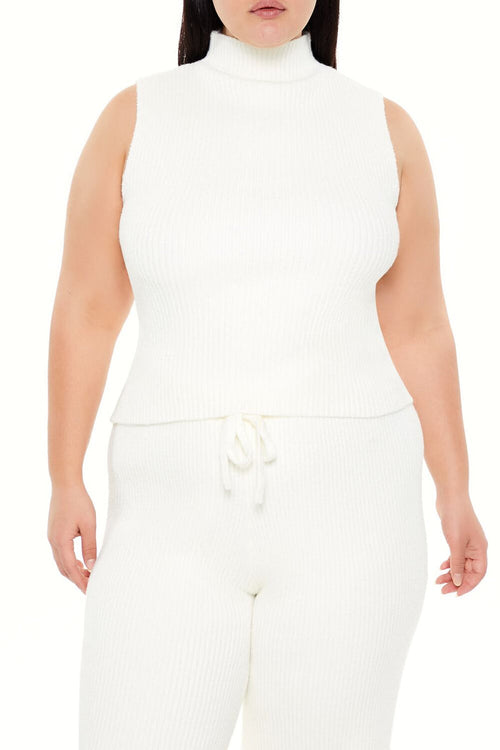 Plus Size Sweater-Knit Turtleneck Crop Top