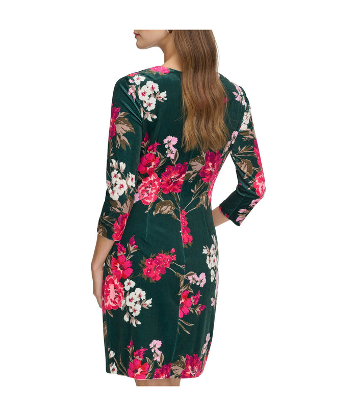 Ptd Velvet Side Tuck Bodycon With 3/4 Sleeve Green Multi