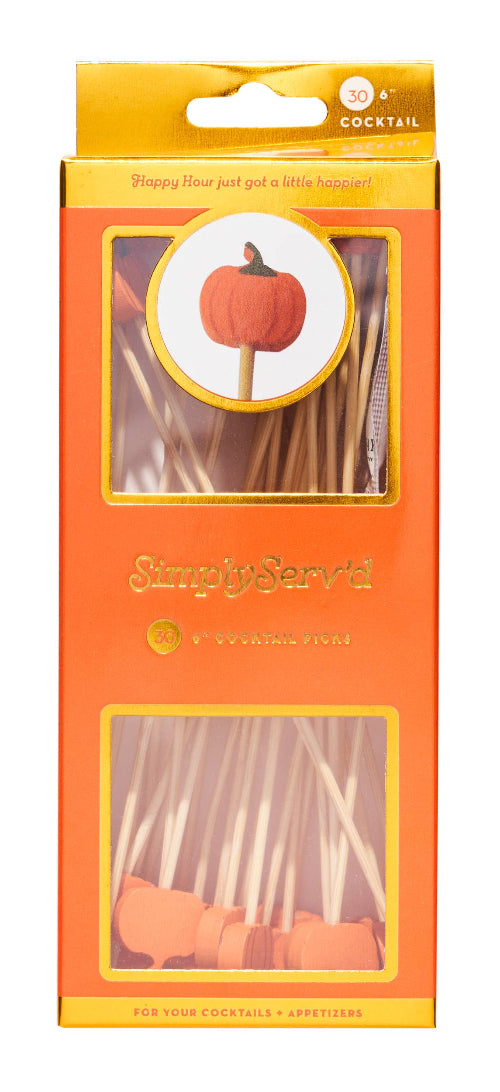 Sophistiplate Pumpkin Fall Cocktail Party Pick Toothpick 30 Wack Wood 6"