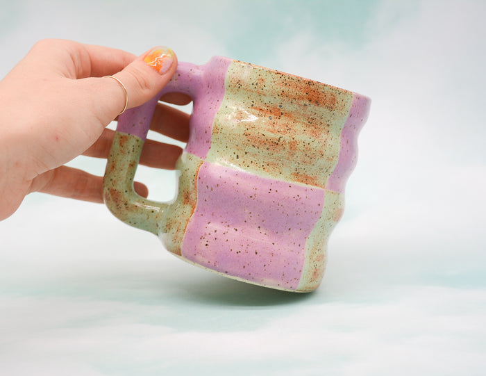 Purple and Pistachio Checkerboard Mug