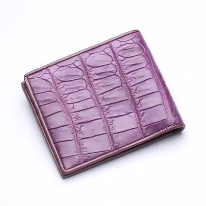 Angled exterior shot highlighting the textured scales of the plum-dyed crocodile hide.
