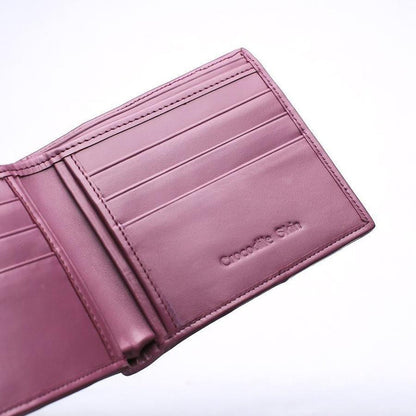 Detailed view of the right interior panel showing stitched card slots and the Crocodile Skin embossing on plum leather.