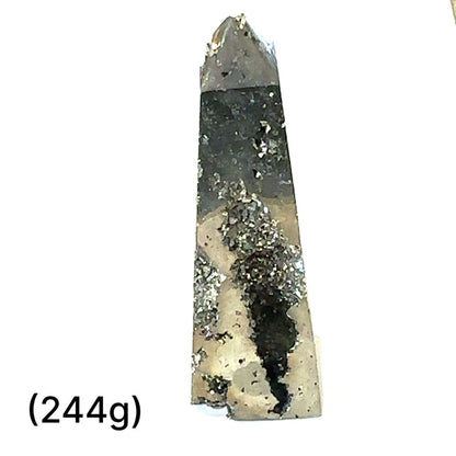5) Pyrite Gemstone tower is 4.25'' x 1.70''  and weighs .050 lbs. /244g