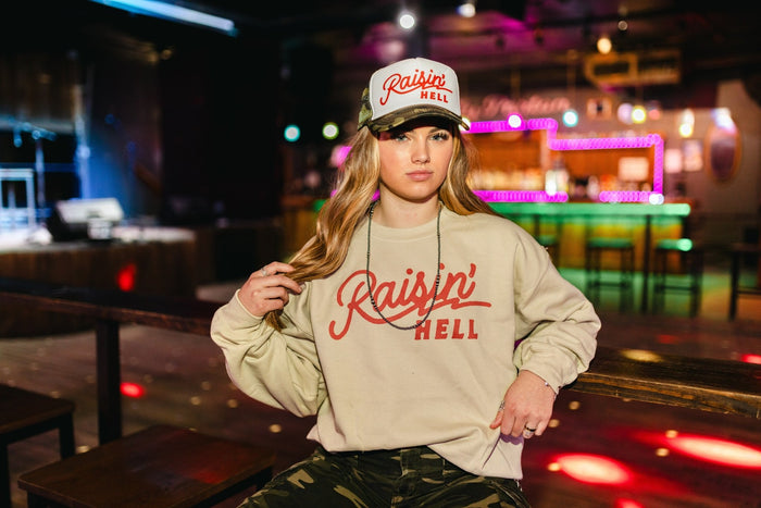 Raisin' Hell Trucker HatCamoOS