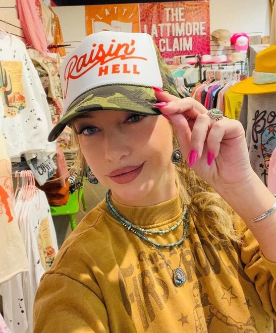 Raisin' Hell Trucker HatCamoOS