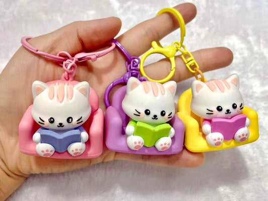 Reading Kitty Key Charm
