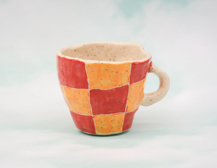 Red and Yellow Checkerboard Pinched Mug
