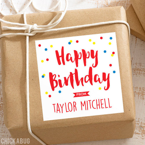 Red Confetti Birthday Gift Labels