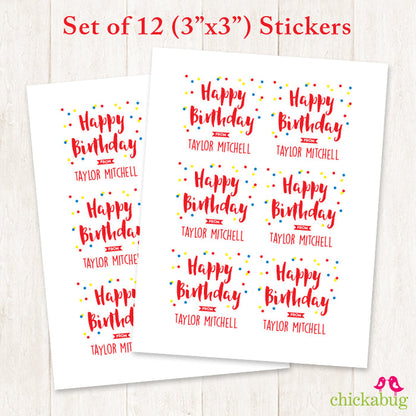 Red Confetti Birthday Gift Labels