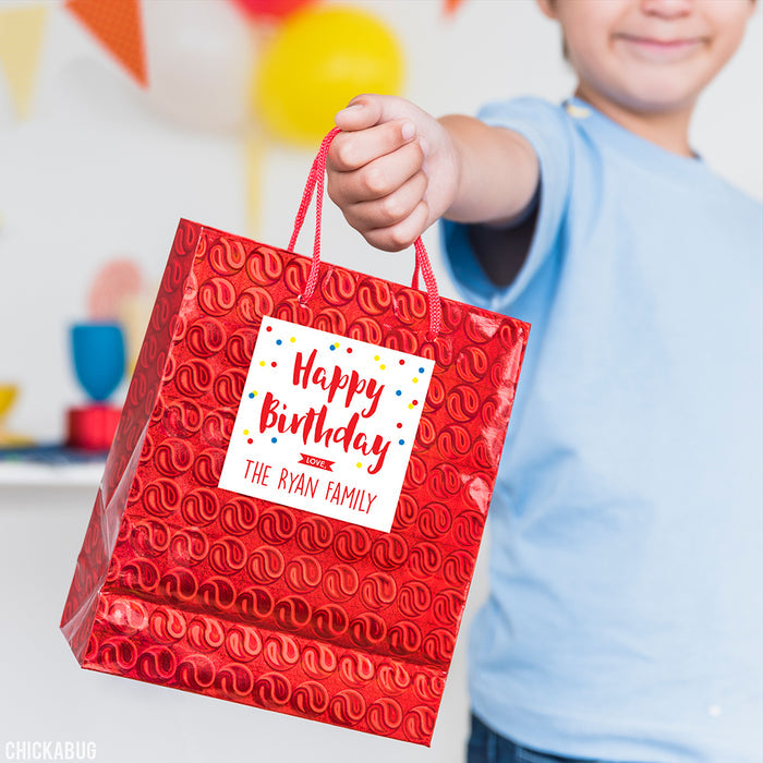 Red Confetti Birthday Gift Labels