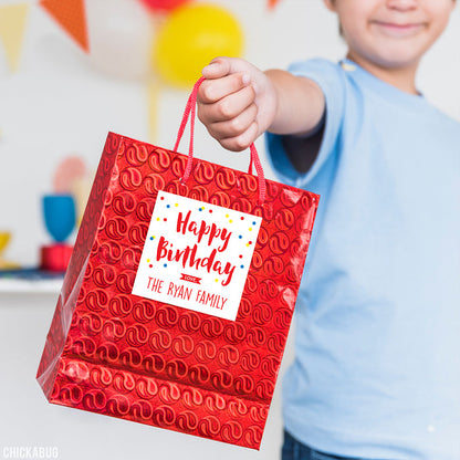 Red Confetti Birthday Gift Labels