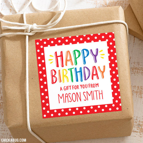 Red "Happy Birthday" Birthday Gift Labels