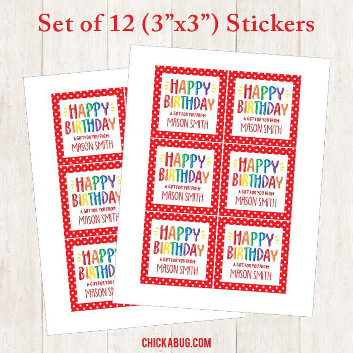 Red "Happy Birthday" Birthday Gift Labels