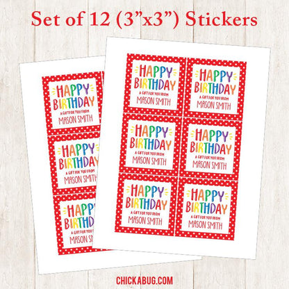 Red "Happy Birthday" Birthday Gift Labels