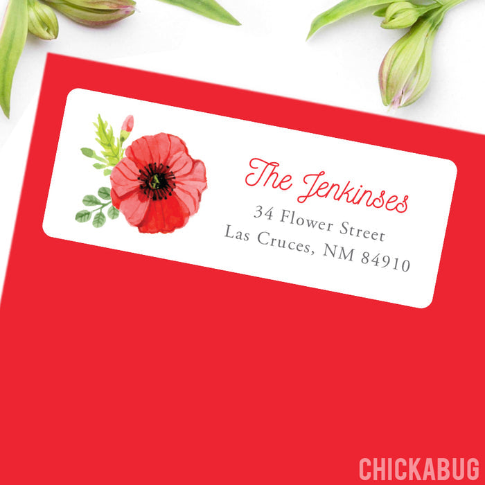 Red Poppy Address Labels