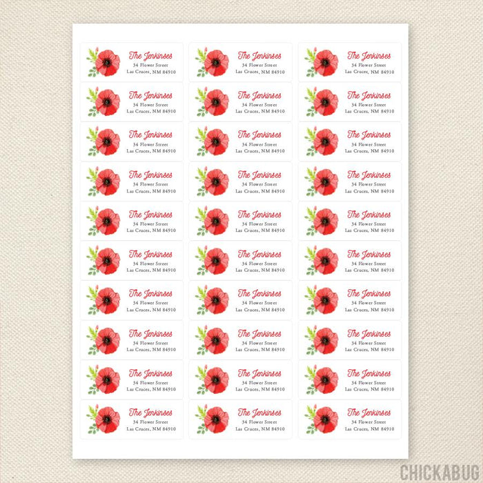 Red Poppy Address Labels