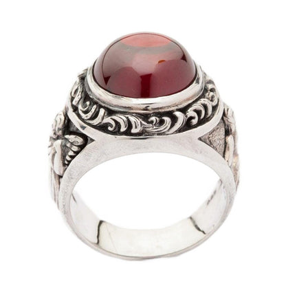 Red cabochon love style silver ring