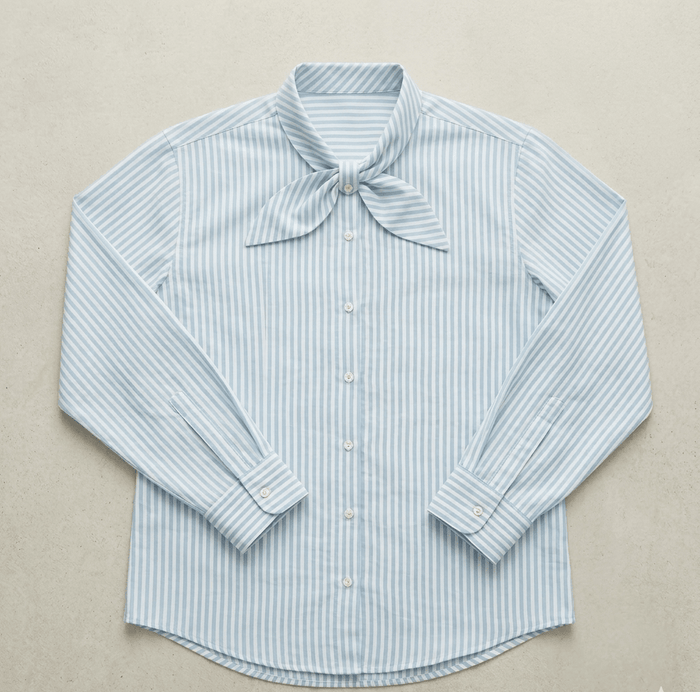 Retro Bow Shirt Women Blue - Naymish Designs