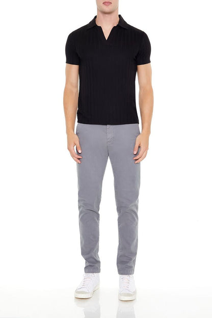 Ribbed Open V-Neck Polo Shirt
