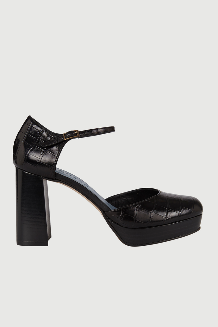 Rita Heels in croc-effect Black Leather