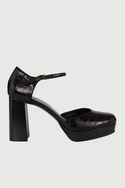 Rita Heels in croc-effect Black Leather