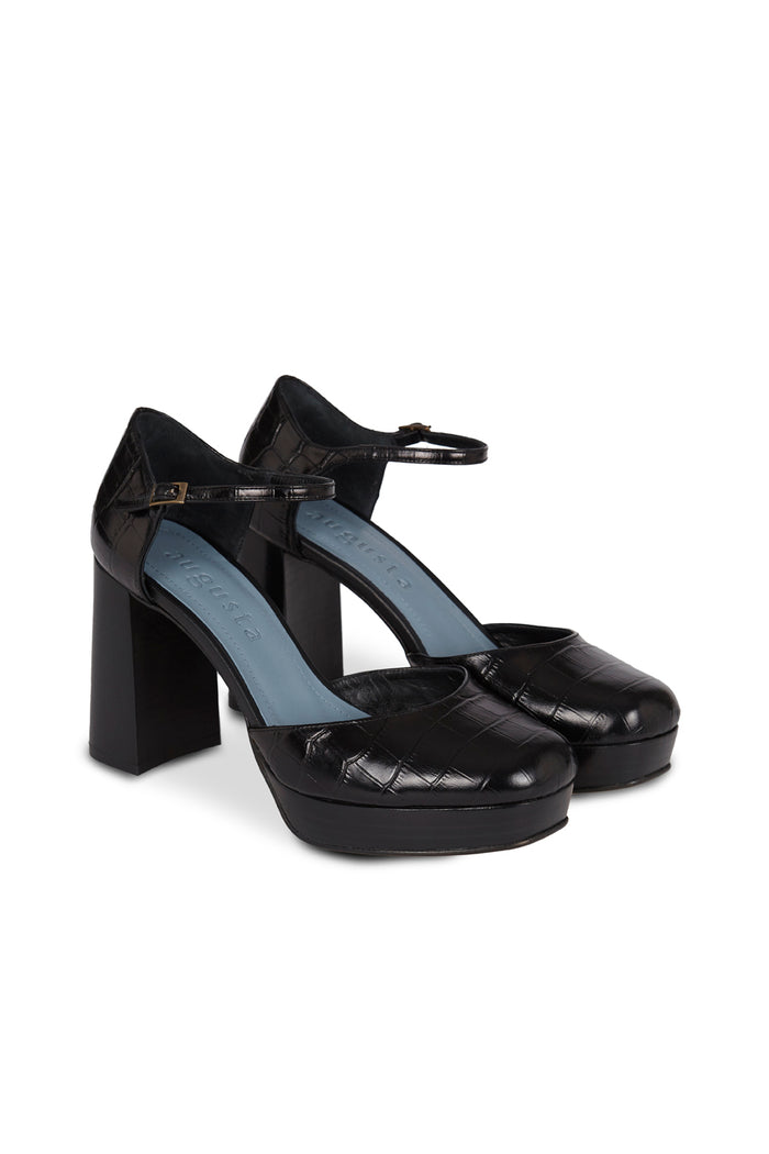 Rita Heels in croc-effect Black Leather