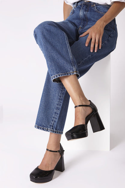 Rita Heels in croc-effect Black Leather