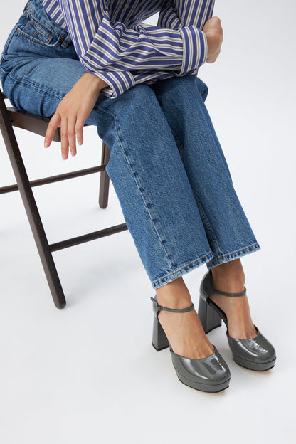 Rita Heels in Grey Patent Leather