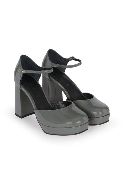 Rita Heels in Grey Patent Leather