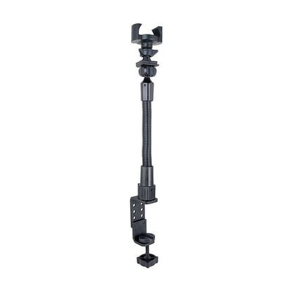 The RoadVise® Phone Holder features a heavy-duty clamp mount with a screw base and 12-inch gooseneck, designed to securely hold your phone to a desk or table edge.