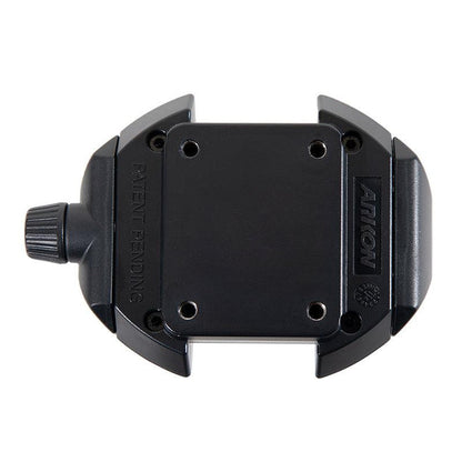 The RoadVise® Ultra Phone and Tablet Holder is a black, rectangular AMPS mount with four screw holes, a side adjustment knob, and “PATENT PENDING” and “ARCA” engraved on its surface.