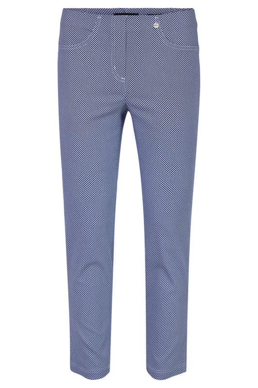 Robell Bella 09 51560 54736 69 Navy Geometric Print Slim Fit Ankle Grazer Trousers - Dotique