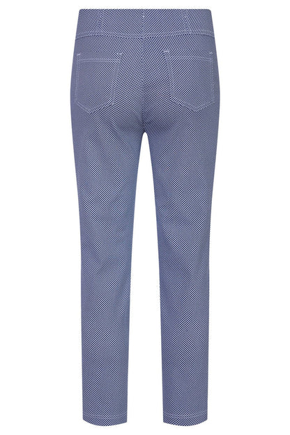 Robell Bella 09 51560 54736 69 Navy Geometric Print Slim Fit Ankle Grazer Trousers - Dotique
