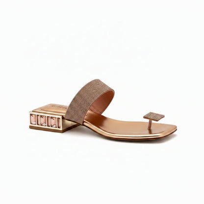 Rose Gold Crystal-Strap Toe-Ring Sandal Alice