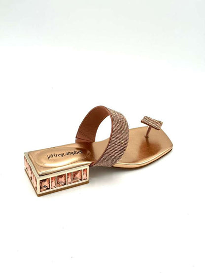 Rose Gold Crystal-Strap Toe-Ring Sandal Alice