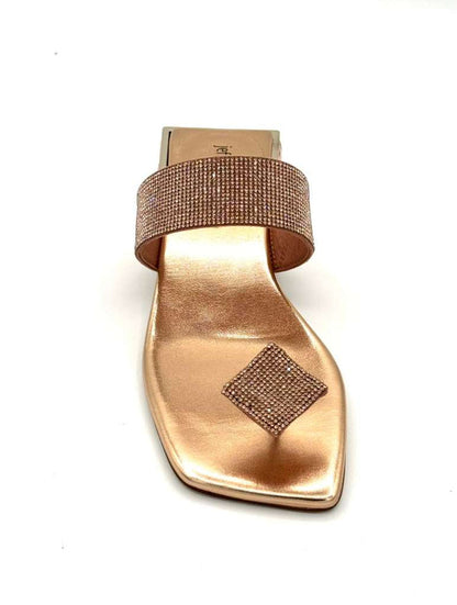 Rose Gold Crystal-Strap Toe-Ring Sandal Alice