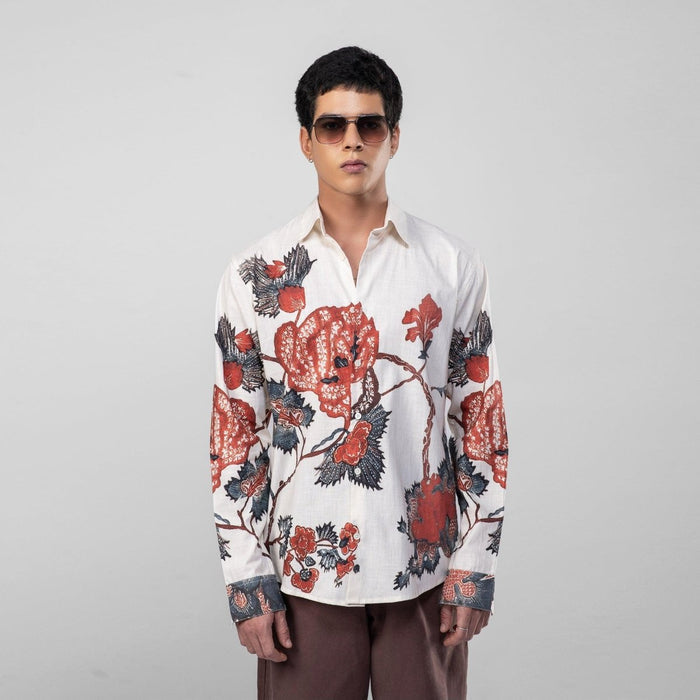 Roseplant Holiday shirts Men - White Available in Cotton and Linen - Naymish Designs