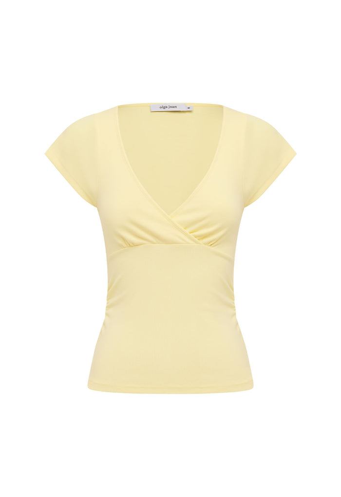 Ruched Plunge Cap-Sleeve Top Limone