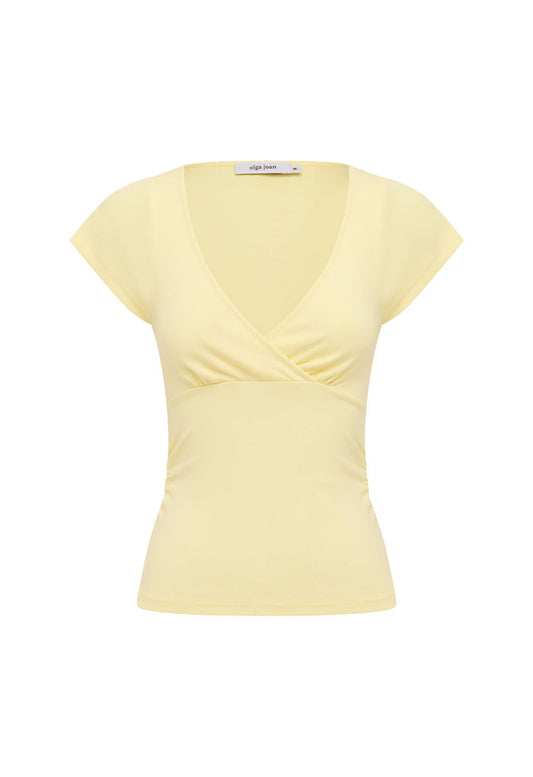 Ruched Plunge Cap-Sleeve Top Limone