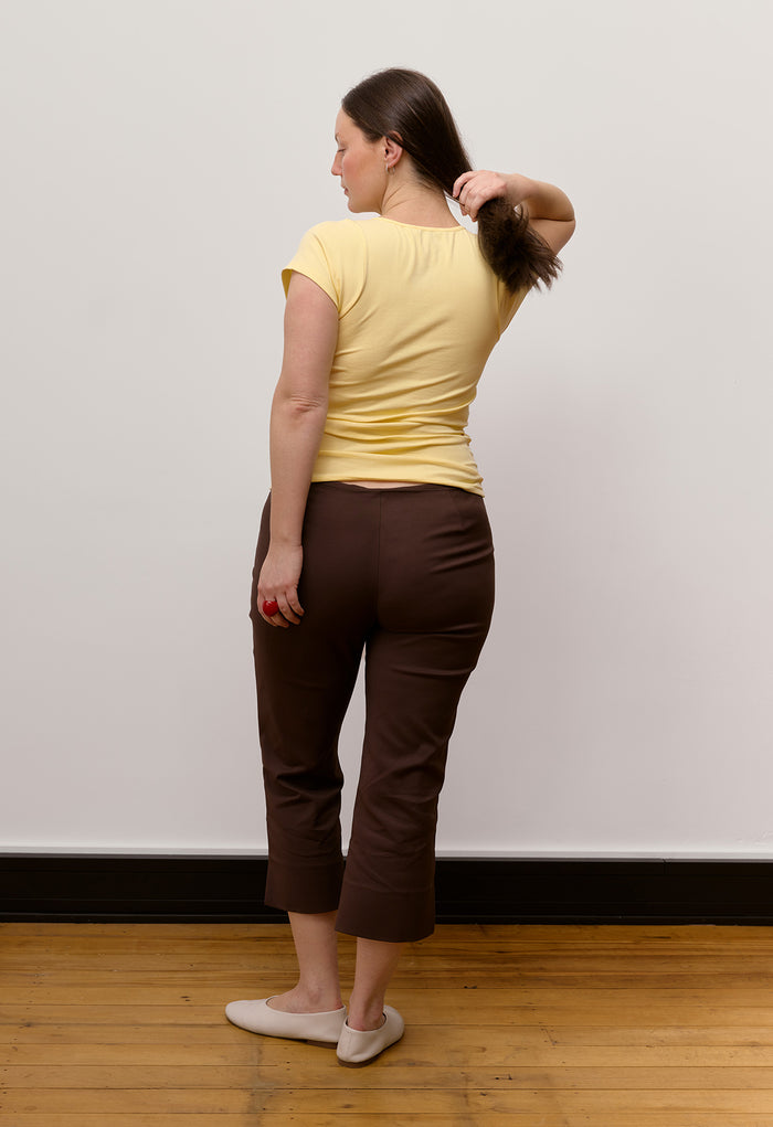 Ruched Plunge Cap-Sleeve Top Limone