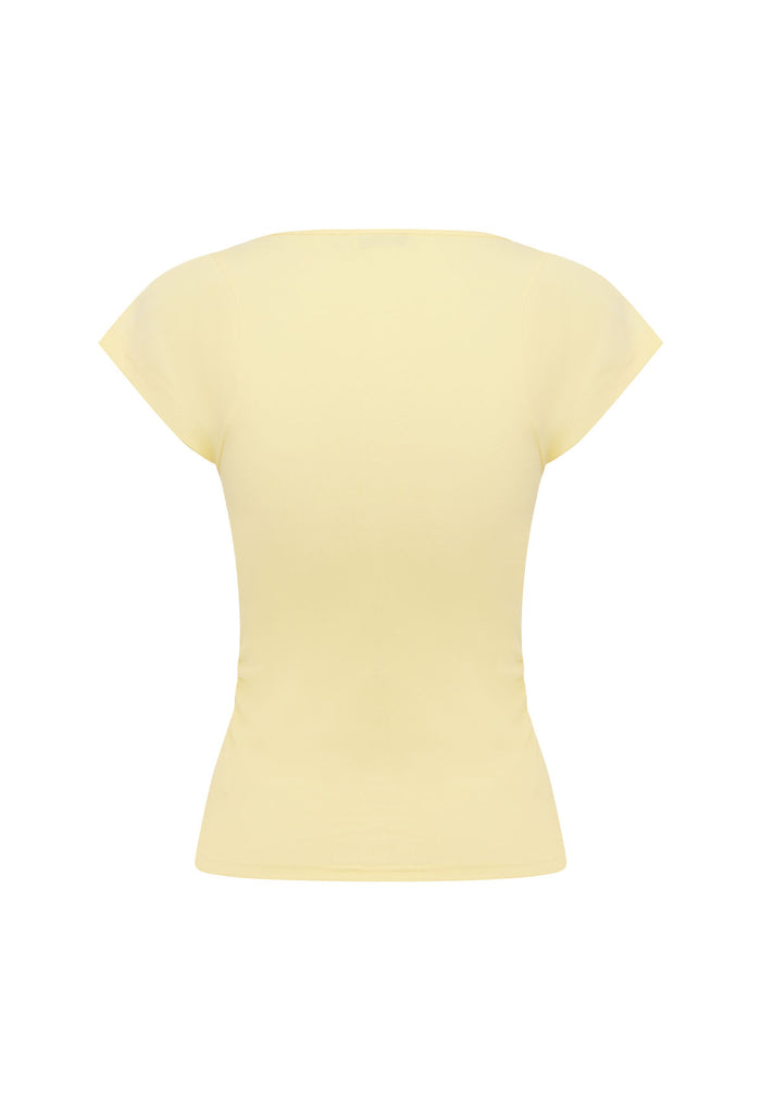Ruched Plunge Cap-Sleeve Top Limone