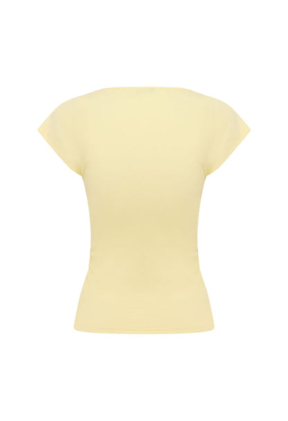 Ruched Plunge Cap-Sleeve Top Limone