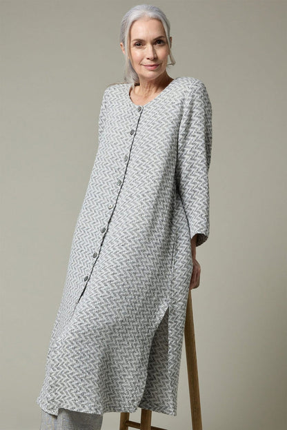 Sahara LAJ5669-ABLS Black White Abstract Long Linen Jacket - Dotique
