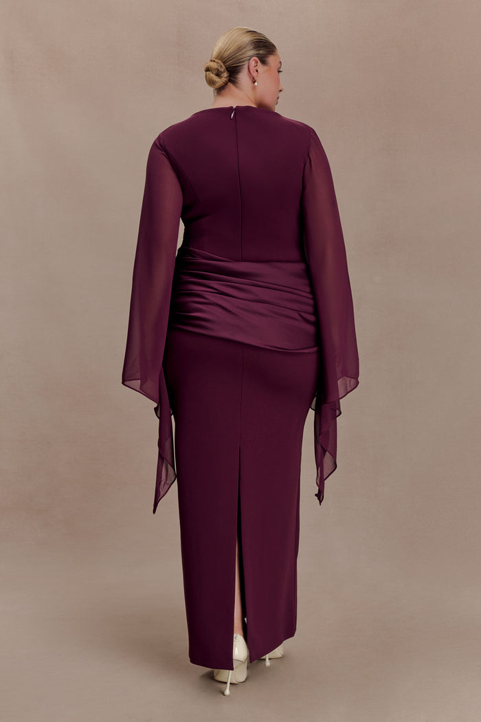 Samantha Waterfall Sleeves Maxi Dress - Wine